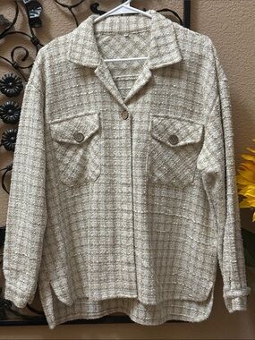 SHEIN Cream Tweed like Button-Front Shacket Size L